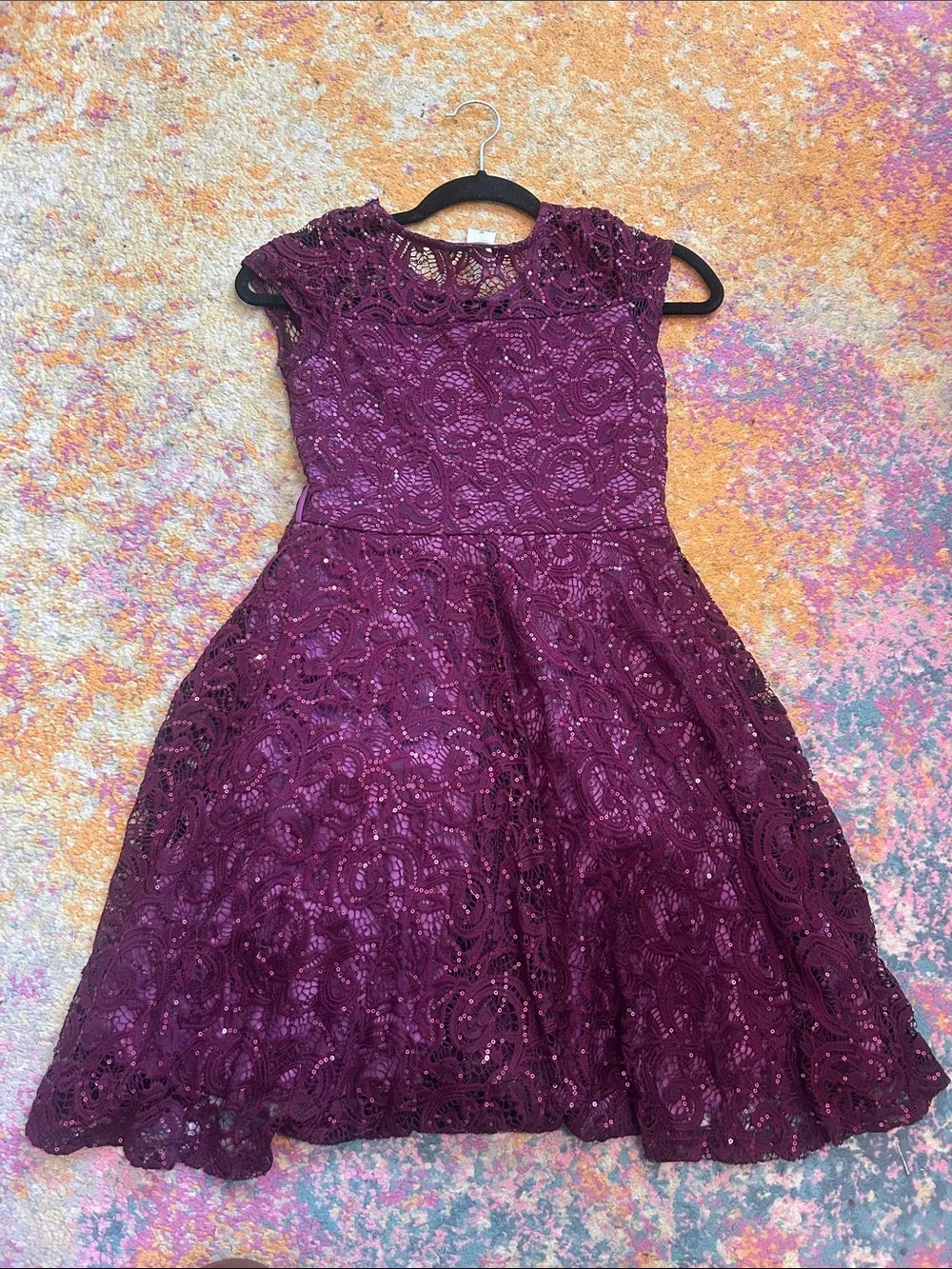 Amazon Girls' Plum Lace Sequin Party Dress